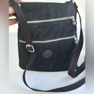 Kipling Black Nylon Crossbody Bag Multiple Zip Pockets